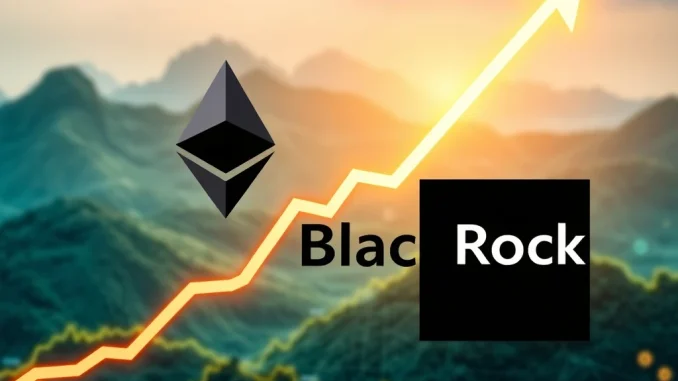 A financial chart illustrating the incredible growth of BlackRock ETHA to $10 billion AUM, symbolizing Ethereum's surging market presence.