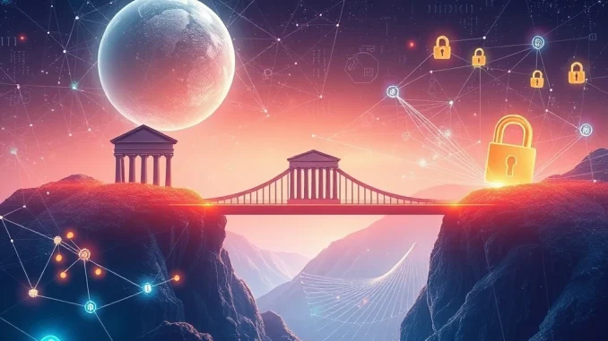 A visual representation of Blockchain ZK Innovations driving the integration of decentralized finance with traditional financial systems, emphasizing security and regulatory compliance.