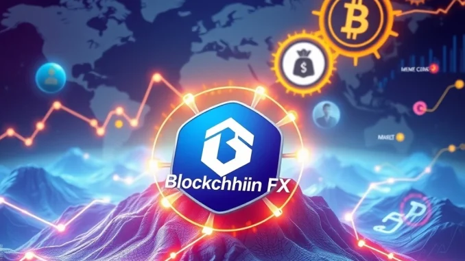 BlockchainFX logo prominently displayed, symbolizing its dominance in the 2025 Crypto Presale market, surrounded by elements representing utility and real-world applications.