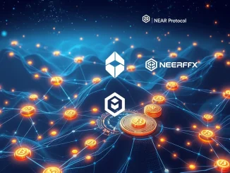 A dynamic visual representing the crypto staking race, with BlockchainFX leading the charge among competitors like Fantom and NEAR Protocol.