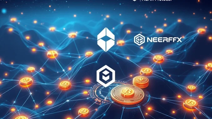 A dynamic visual representing the crypto staking race, with BlockchainFX leading the charge among competitors like Fantom and NEAR Protocol.
