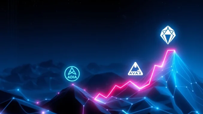 BlockDAG Leads Astounding Growth Amidst Crypto Surge, Attracting Investors Alongside ADA, AVAX, and SUI Visual representation of diverse crypto investments, featuring BlockDAG, ADA, AVAX, and SUI symbols amidst a rising market chart.