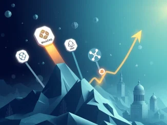 Visualizing BlockDAG, Solana, XRP, and BONK as ascending crypto leaders in 2025, driven by market momentum and innovation.