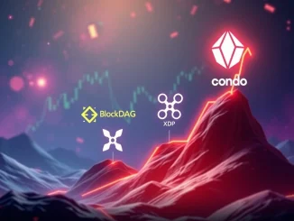 A vibrant digital representation of BlockDAG and other crypto assets soaring, symbolizing the massive 2025 crypto market potential.