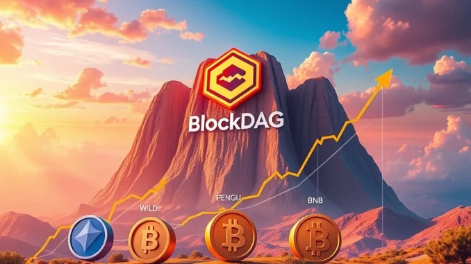 A visual representation of BlockDAG's projected 3,025% crypto ROI outperforming PENGU, WLD, and BNB.