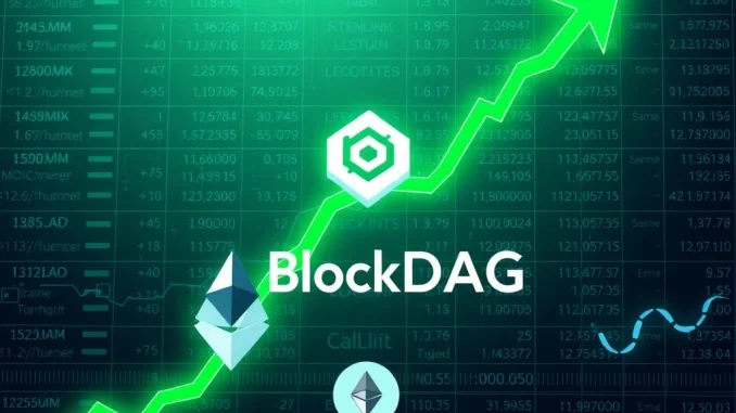 BlockDAG logo soaring above exchange symbols, representing its groundbreaking pre-launch listings and significant ROI potential in the crypto market.