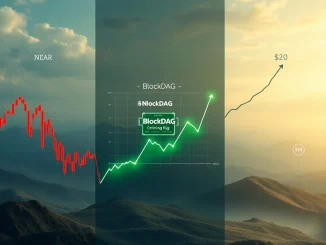 A visual representation of the current crypto market, highlighting the BlockDAG X1-X10 demo's positive impact against the backdrop of NEAR Protocol's decline and Stellar XLM's ambitious price targets.