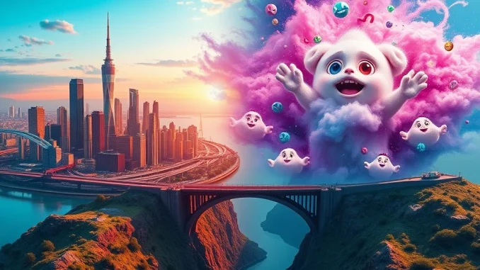 An illustration contrasting BlockDAG's robust blockchain development and significant funding with Neo Pepe's volatile, meme-driven growth.