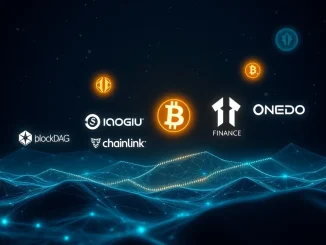 BlockDAG presale and top altcoins like Chainlink and Hedera in a futuristic crypto landscape