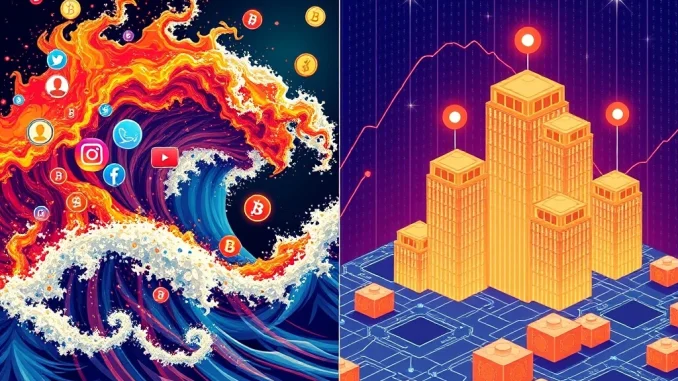 Visualizing BlockDAG's structured growth and significant crypto presale gains against volatile meme coin hype.