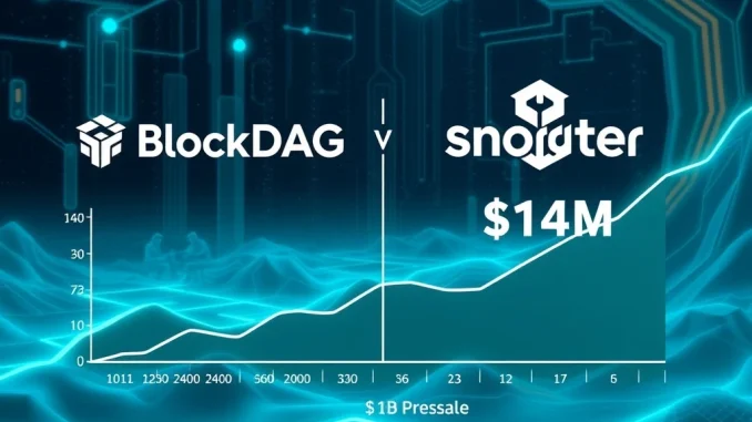BlockDAG's $355M presale growth compared to Snorter's $14M raise in the crypto market.