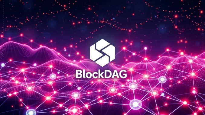 A dynamic visual representing BlockDAG's rapid cryptocurrency growth and successful presale, highlighting its innovative technology.