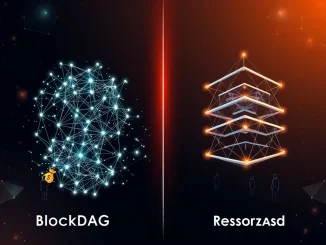 A visual metaphor depicting BlockDAG's rapid growth and developer attraction, contrasting with Cardano's more measured approach, highlighting BlockDAG's lead in blockchain development.