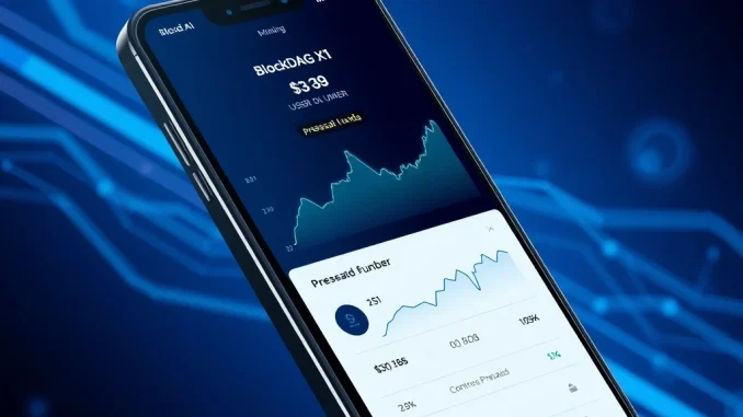 BlockDAG X1 app showing crypto mining success with 2.5M users and $355M presale.