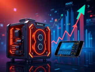 A BlockDAG X10 Miner rig connected to a phone, symbolizing high Cryptocurrency ROI and mobile crypto mining.