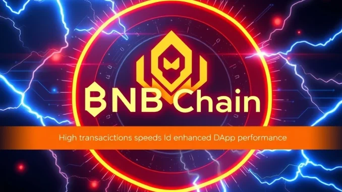 Visualizing the BNB Chain upgrade aiming for 20,000 TPS, symbolizing rapid blockchain scalability and enhanced DApp performance.