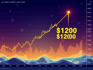 Chart illustrating a significant BNB price breakout above a multi-year trendline, signaling potential for a rally towards $1200.