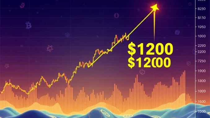 Chart illustrating a significant BNB price breakout above a multi-year trendline, signaling potential for a rally towards $1200.