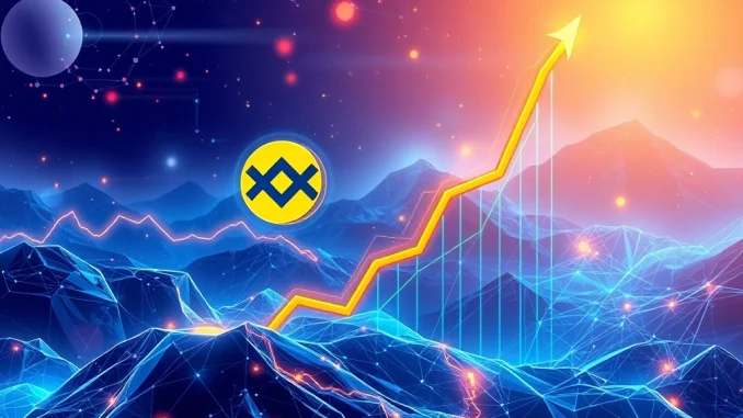 A soaring BNB price chart with institutional investment graphs, symbolizing the powerful rally of Binance Coin.