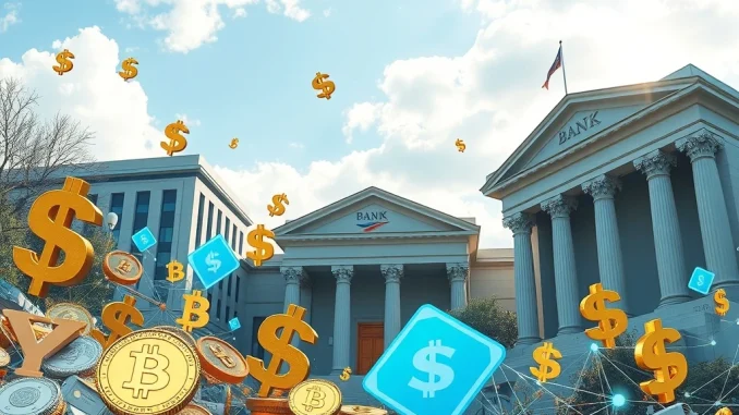 A visual representation of Bank of America's significant stablecoin market cap forecast, showing digital assets integrating with traditional finance.