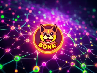 Illustrates the BONK price surge impacting the Solana ecosystem, showing market volatility and key crypto support levels being tested.