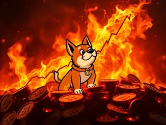 Visualizing the impact of a BONK token burn, showing tokens disappearing into flames and a rising price chart, signifying a potential rally.
