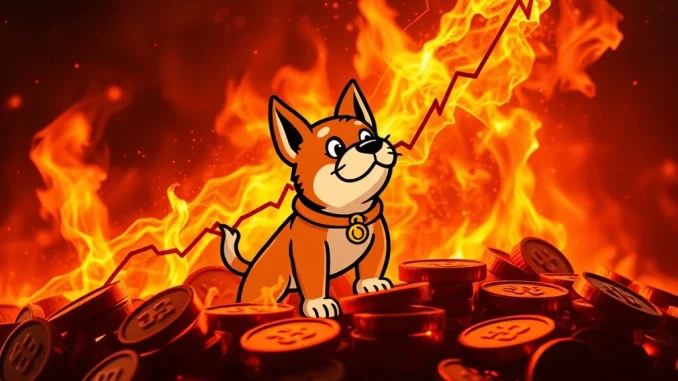 Visualizing the impact of a BONK token burn, showing tokens disappearing into flames and a rising price chart, signifying a potential rally.