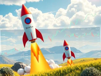 A vibrant chart showing Bonkfun's rapid rise and market dominance over Pumpfun in the Solana memecoin space.