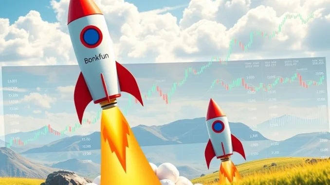 A vibrant chart showing Bonkfun's rapid rise and market dominance over Pumpfun in the Solana memecoin space.