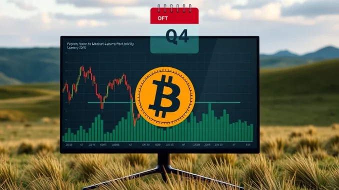 A chart showing a downward trend for BTC correction, symbolizing market uncertainty before Q4 liquidity. This visual represents the analyst's forecast.