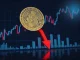 A red downward arrow piercing a Bitcoin (BTC) coin, symbolizing the recent BTC price drop below $117,000 in the volatile crypto market.