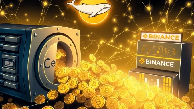 Visualizing a significant BTC transfer from Ceffu to Binance, representing a major crypto whale Bitcoin movement.