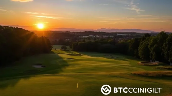 BTCC sponsorship banner prominently displayed at a vibrant golf charity event, highlighting their commitment to the Red Eagle Foundation.