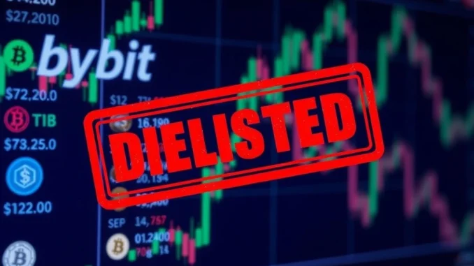 A visual representation of Bybit delisting specific spot trading pairs, signaling changes for crypto traders.