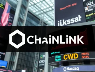 Illustrates CaliberCos's strategic CaliberCos LINK investment, showing the Chainlink logo merging with traditional finance symbols.