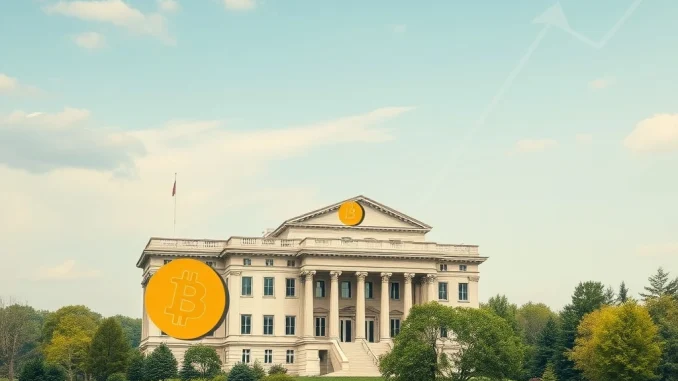 CalSTRS Bitcoin exposure symbolized by a pension fund's growth, with digital assets integrated into a traditional investment portfolio.