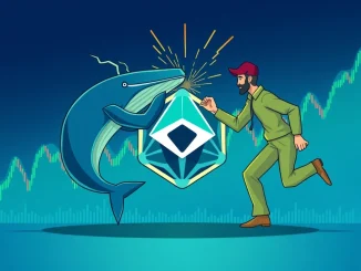 Illustration of a Cardano governance dispute causing ADA price volatility, showing conflicting forces.