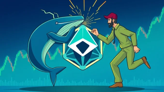 Illustration of a Cardano governance dispute causing ADA price volatility, showing conflicting forces.