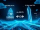 A futuristic digital race between Cardano and Solana, symbolizing the challenge Cardano Leios presents to Solana's blockchain speed dominance.