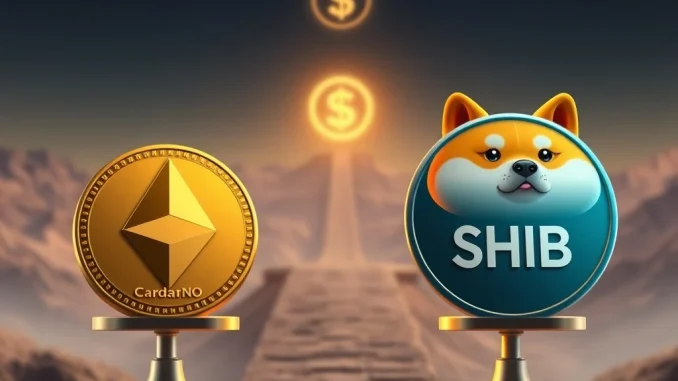 A visual comparison showing the distinct investment paths of Cardano and Shiba Inu, highlighting potential millionaire gains.