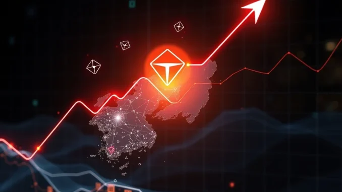 A graph showing a significant increase in Cardano trading volume, reflecting the surge in South Korea's cryptocurrency market.