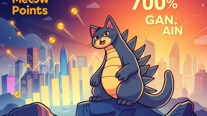 A dynamic image illustrating the CATZILLA presale surge, showing a cat-themed crypto character amidst rising charts and digital currency symbols.