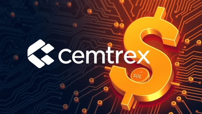 A visual representation of Cemtrex's crypto investment, showing corporate assets flowing into Solana (SOL) and other digital currencies.