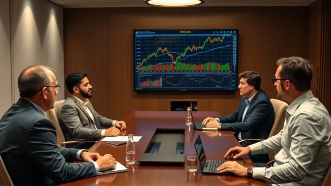 CFOs discussing cryptocurrency strategies in a corporate boardroom