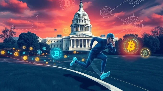 CFTC Unleashes 'Crypto Sprint': A Decisive Push for US Digital Asset Leadership Illustration of the CFTC driving a 'crypto sprint' forward, symbolizing the decisive push for US digital asset leadership and regulatory clarity.