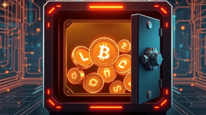 A digital vault representing the Chainlink Reserve, securing LINK tokens for strategic growth and long-term network stability.