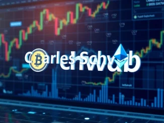 Charles Schwab's platform integrating Bitcoin and Ethereum spot trading, symbolizing a monumental shift in institutional crypto adoption.