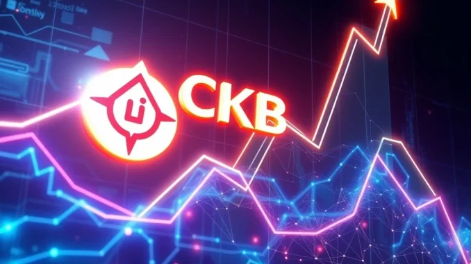 CKB cryptocurrency price surging dramatically on a digital graph