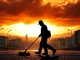 Symbolic image of a street sweeper in extreme heat, highlighting the devastating climate change impact on worker safety and sparking labor protests.