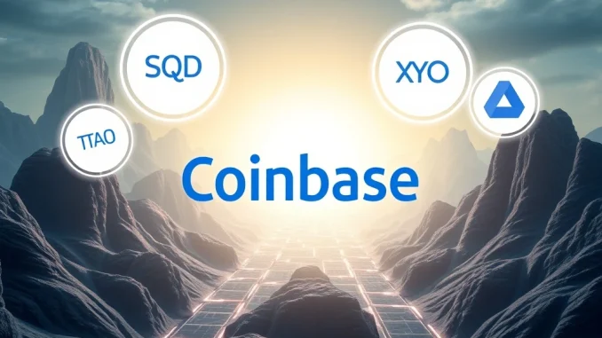 Coinbase listing new cryptocurrencies SQD, TIA, XYO, and TAO for New York users